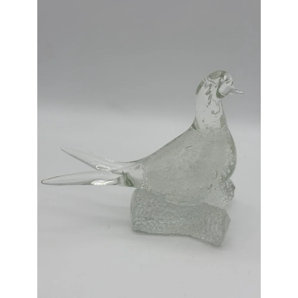 Murano Italy Art Glass Clear Bubble Seagull Bird On branch Figurine